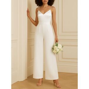 BHLDN JILL STUART White Nicki Jumpsuit Size 2 XS Wide Leg Spaghetti Ivory